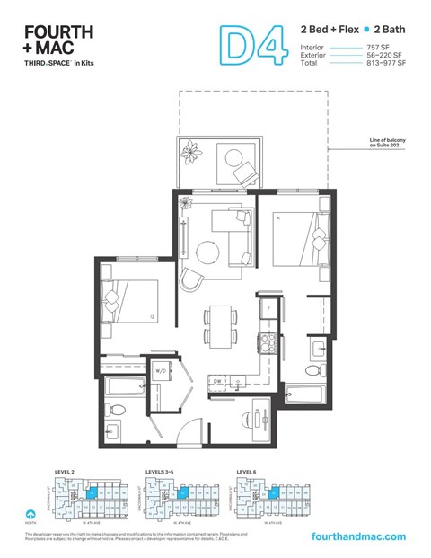 Floor plan for 2 beds, 2 baths, 757 sqft
